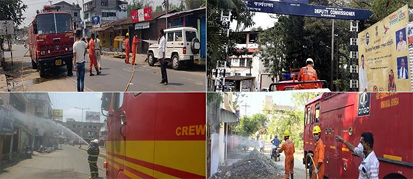 ONGC Fire Service team sanitizing various locations of the city area