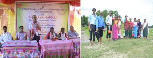 (L) Asset Manager addressing the gathering during the inauguration (R) Bencifiariesof solar electifiacion project 