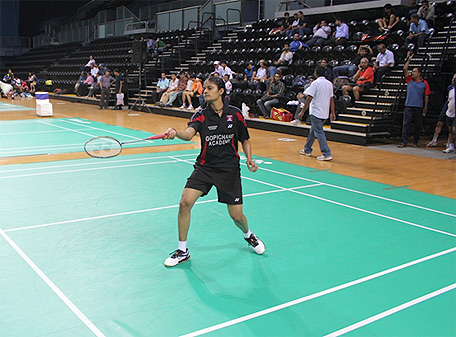 The ONGC Badminton Team with Head Sports Mr V K Mahendru