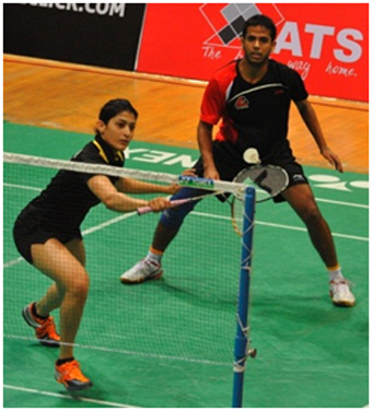 Ashwini & Tarun in action in mixed doubles