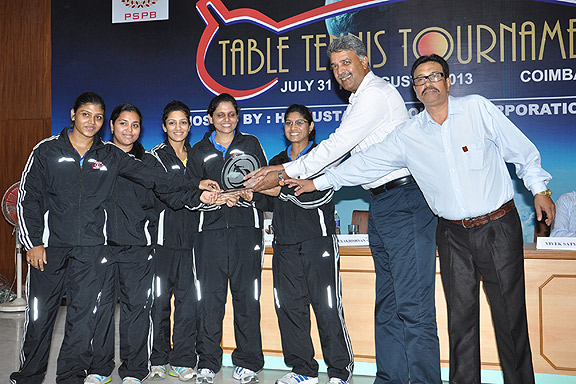 All smiles: The title winning women team of ONGC