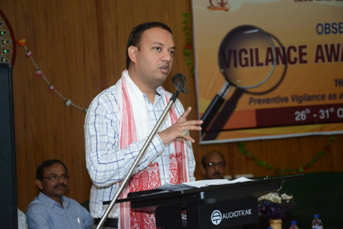 Sivasagar Deputy Commissioner addressing ONGC employees during awareness lecture