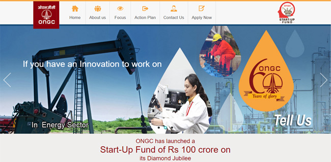 Snapshot of ONGC Startup Website