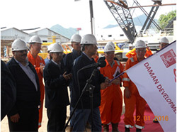 Sailing to India- First batch of Jackets and Deck was flagged off by Director (Offshore) in January, 2016 at PTG Yard, Indonesia