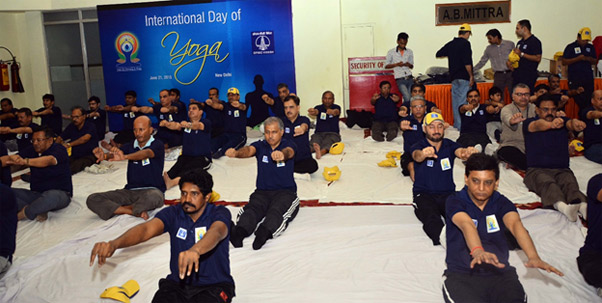 Executives doing yoga at ONGC Videsh
