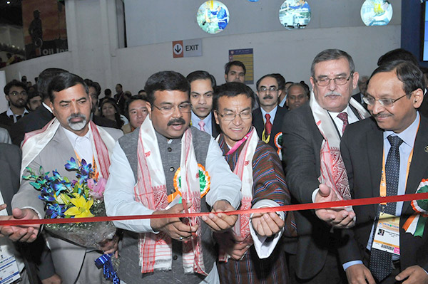 Petroleum Minister along with Ministers from Nepal, Bhutan,Mauritius and Iraq inaugurating the ONGC Pavilion in Petrotech-2016, with ONGC CMD