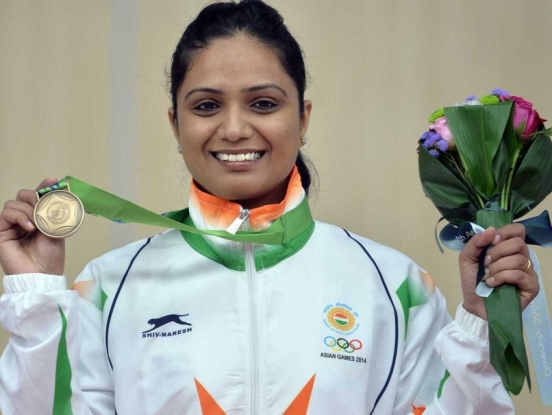 Shweta exults after winning the bronze medal in the 10M air pistol event