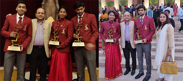 Dr. Shivendra Dutt Shukla and Vishakha Vijay with Arjuna Awardees at Rashtrapati Bhawan