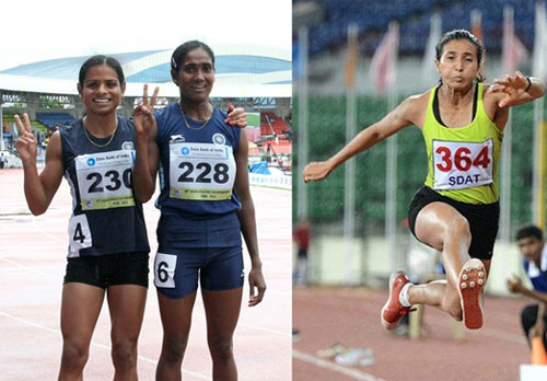 Dutee Chand (left) 200 mtr BRONZE and Mayookha Johny (Triple Jump) BRONZE