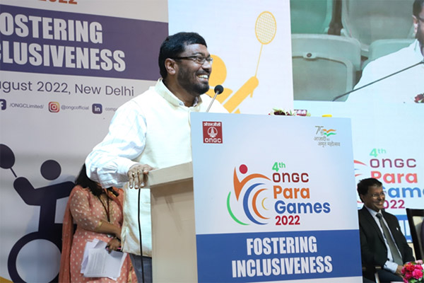 Hon’ble Minister of State of Petroleum and Natural Gas Rameswar Teli during his address at the Closing Ceremony of 4<sup>th</sup> ONGC Para Games