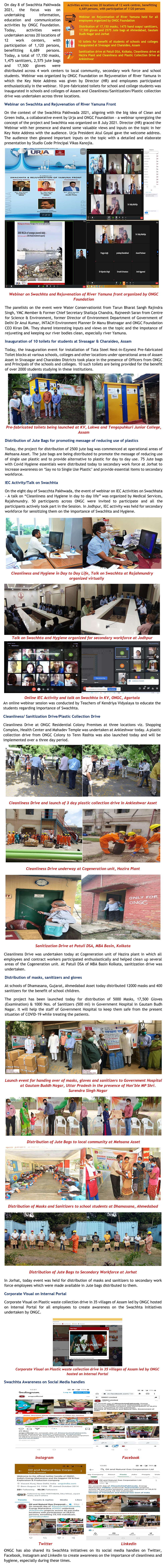 ONGC Swachhta Pakhwada Activity Report: Day 8 – 8 July 2021
