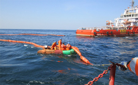 Oil spill response mock drill in ONGC, western offshore