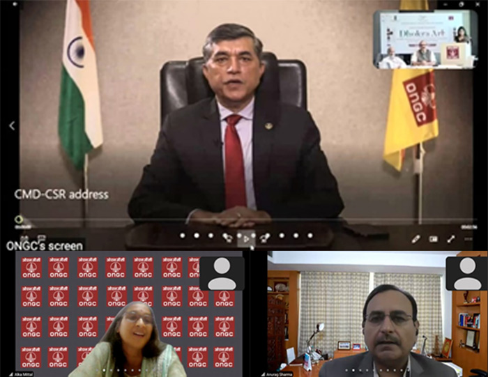 CMD Subhash Kumar (Top), Director (HR) Dr Alka Mittal (Bottom Left) and Director (Onshore) Anurag Sharma (Bottom Right) during the online event