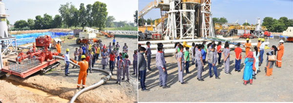 Students being briefed about Oil drilling Rig Operations and how the new hydraulic rig operates by ONGC engineers deployed at Dhamasana of Ahmedabad