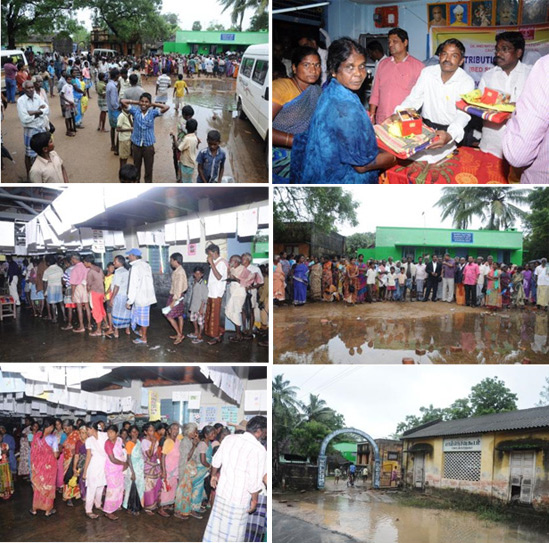 Distribution the relief materials to the people of Palayapalyam Village.