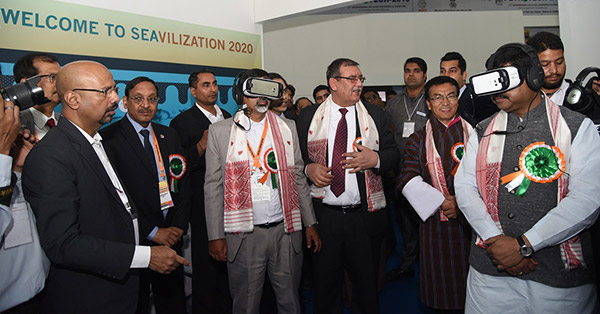 Mr. Dharmendra Pradhan going through a Virtual Reality experience of deepwater production in ONGC