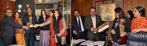 (Left) WIPS members along with GM-Head Coordination presenting the award to Director (HR); (Right) Sharing a light moment with the CMD
