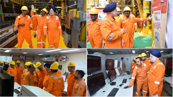 Union Minister interacting with the crew of Sagar Samrat and monitoring activities