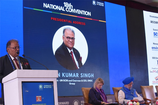 ONGC Chairman & CEO and UN GCNI President Arun Kumar Singh delivering the welcome address