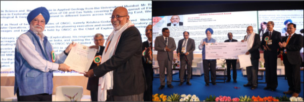 Hon’ble Petroleum Minister felicitating S V Rao with APG’s prestigious lifetime achievement award
