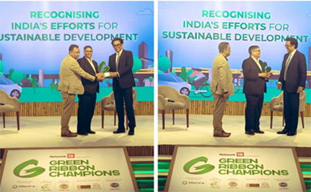 Secretary to the Ministry Of Consumer Affairs, Food And Public Distribution, Government of India, Rohit Kumar Singh handing over the award to ED-CSR AP Singh