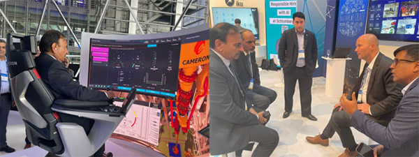Director (Onshore) trying his hands on Cameron Drilling Simulator (Left). ONGC Team in discussion with other stakeholders
