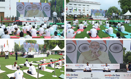 Hon’ble Prime Minister Narendra Modi’s recorded message being played during the IYD event